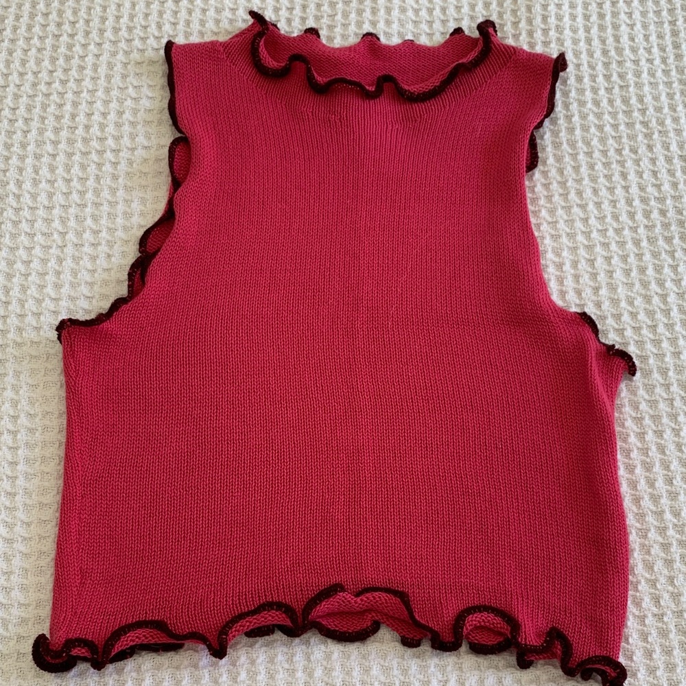 Pink Ruffle-Trim Sleeveless Knit Top